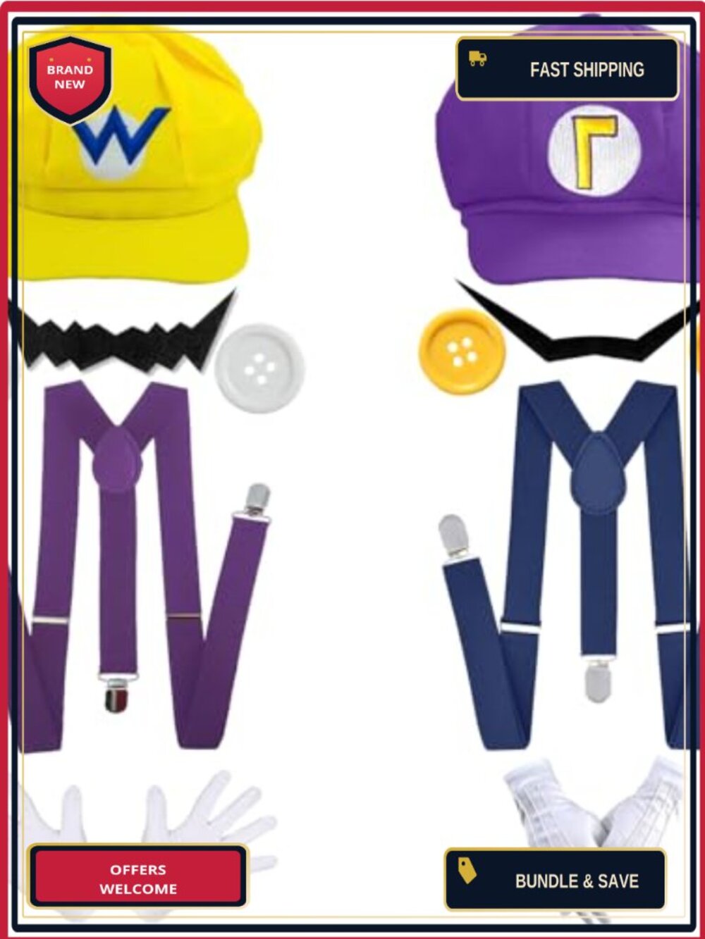Adult Halloween Costume Accessory Set Suspenders Hats Gloves Mustache Cosplay
